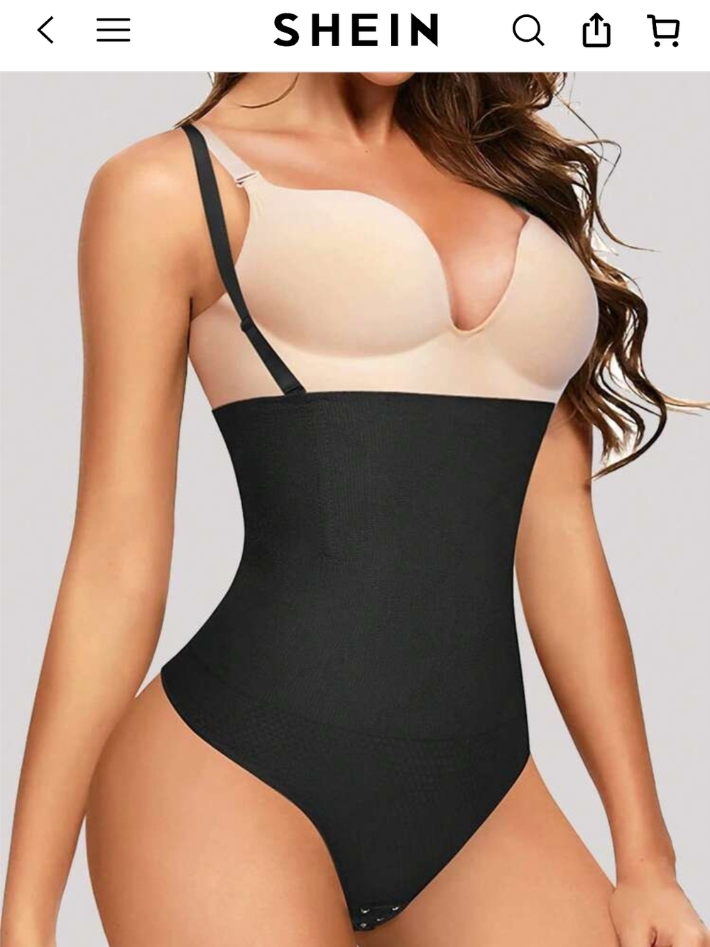 SHEIN Black High-Waist Shapewear Thong Bodysuit